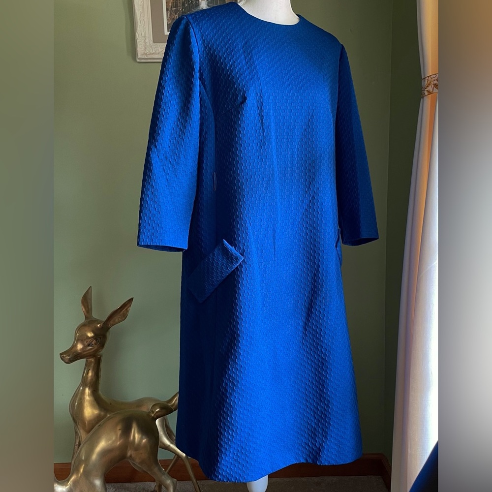 Vintage Groovy Mod Miss Couture Blue Long Sleeve Dress